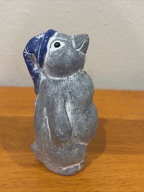ISABEL BLOOM Blue Penguin W/Hat 2007 Christmas Winter Sculpture Figurine Signed
